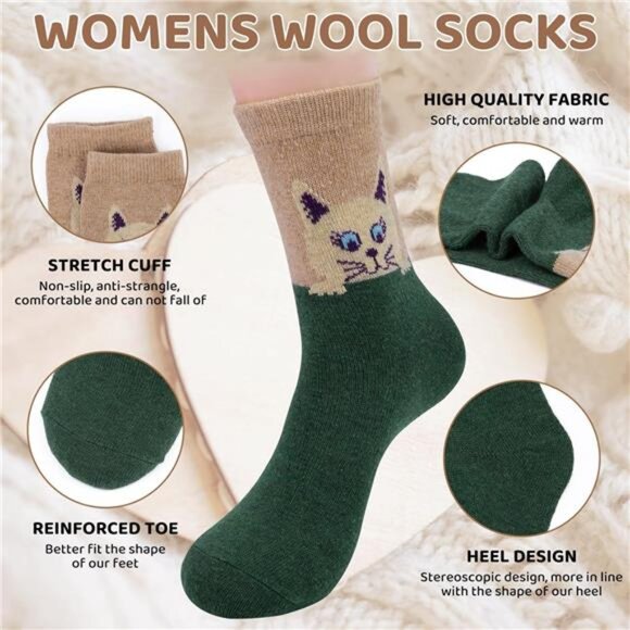 5 Pairs Womens Wool Socks Thick Warm Winter Socks Casual Cozy Socks - Picture 3 of 6